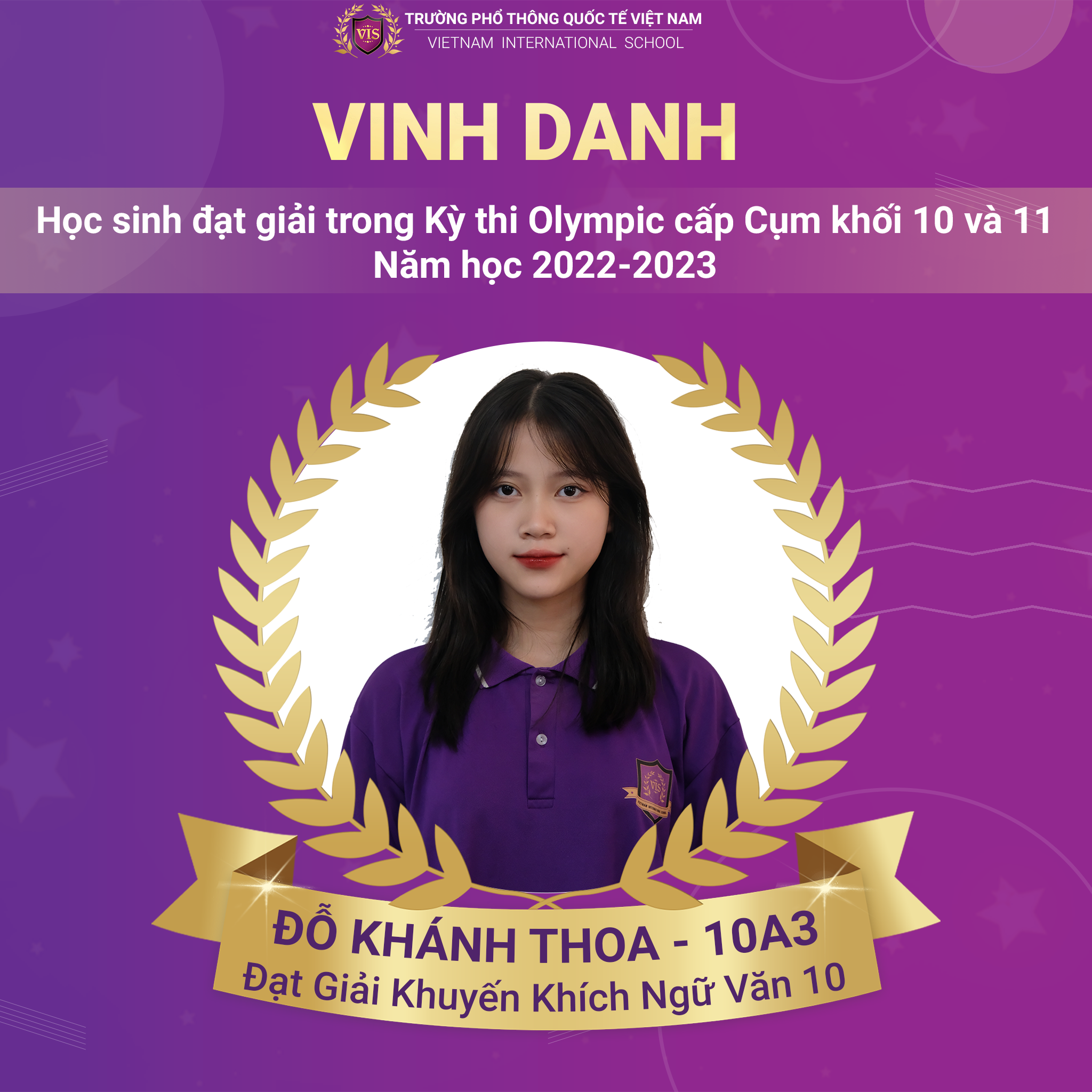Đỗ Khánh Thoa - Đạt giải cao trong Kỳ thi Olympic cấp cụm