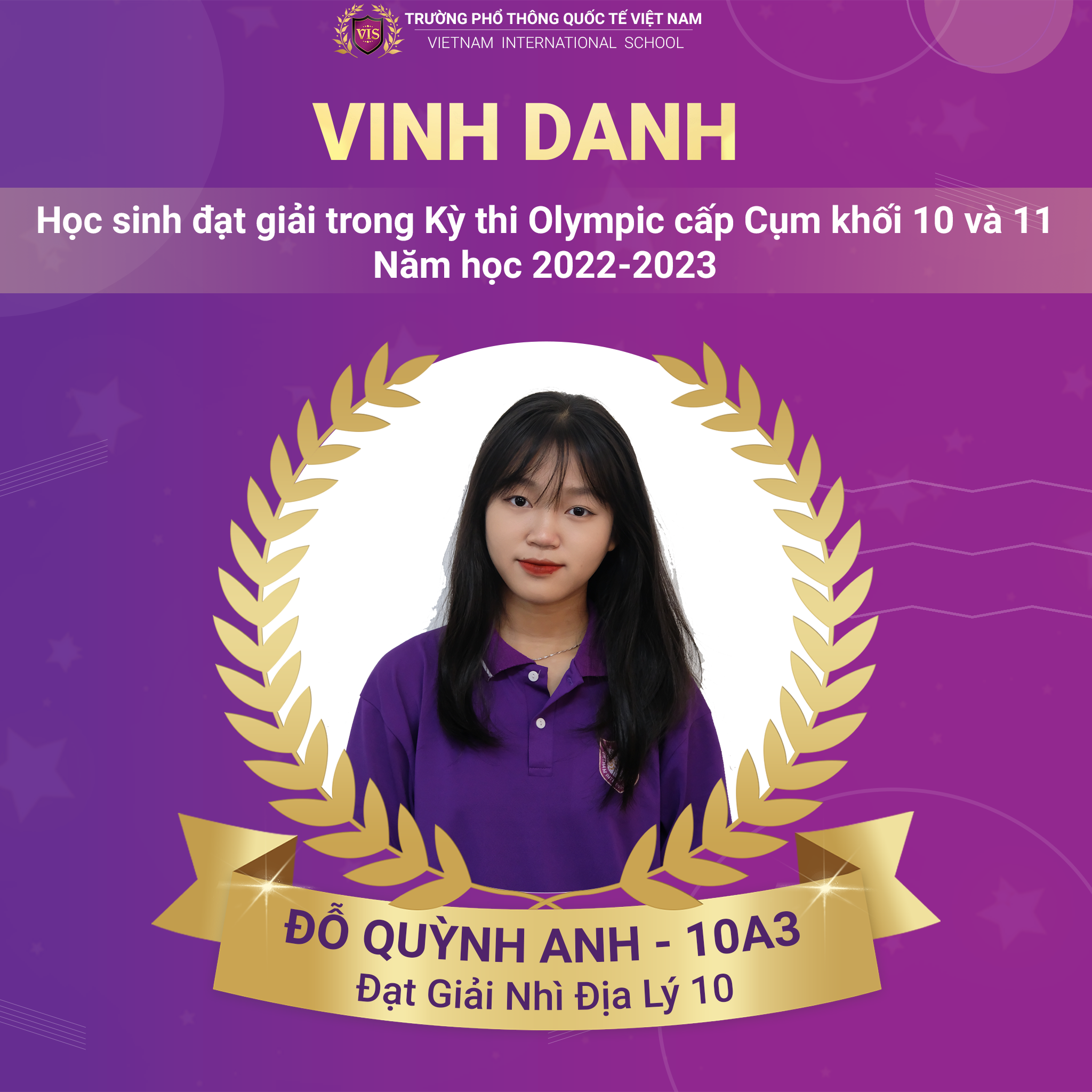 Đỗ Quỳnh Anh - Đạt giải cao trong Kỳ thi Olympic cấp cụm