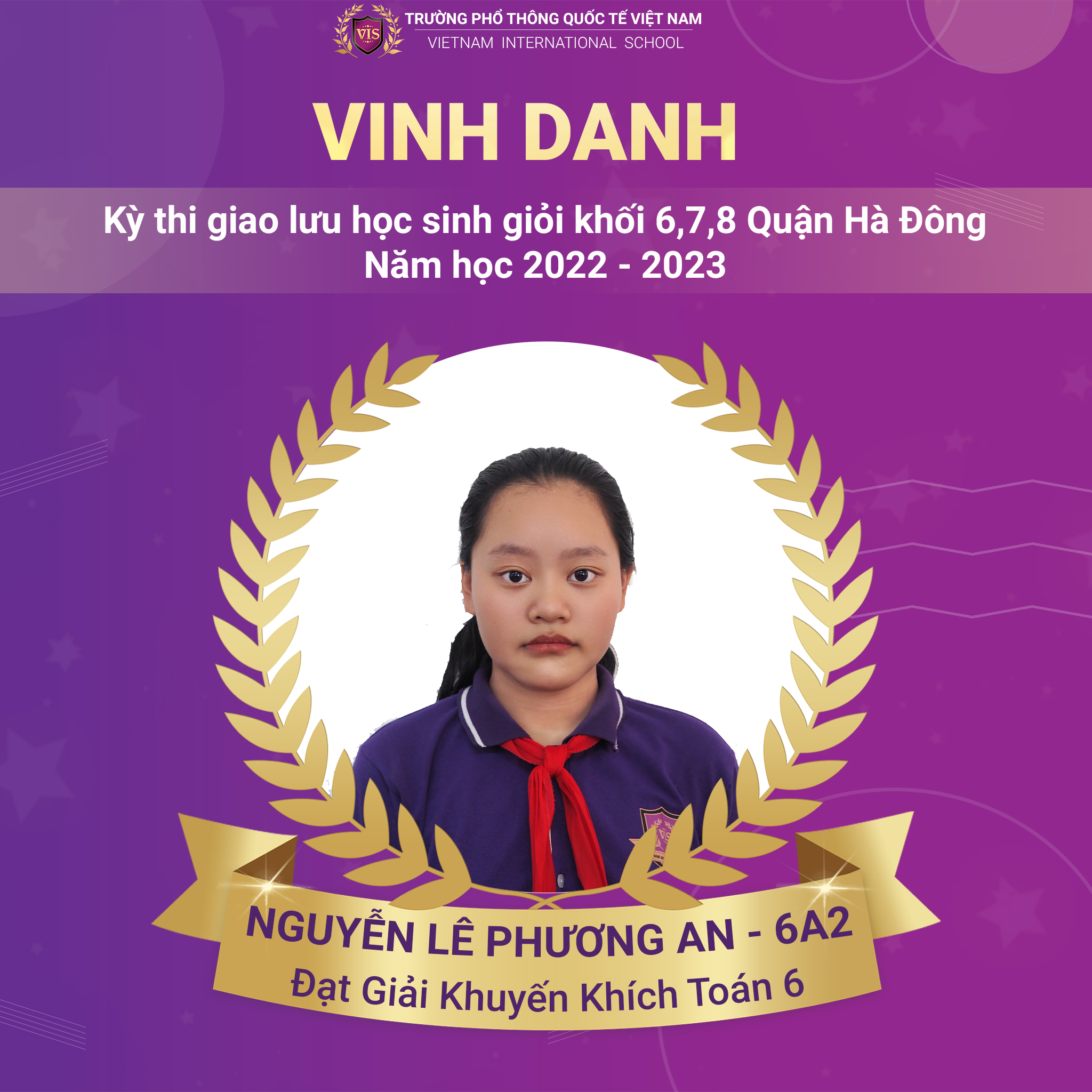 Nguyễn Lê Phương An - Đạt giải trong Kỳ thi Giao lưu HSG cấp Quận