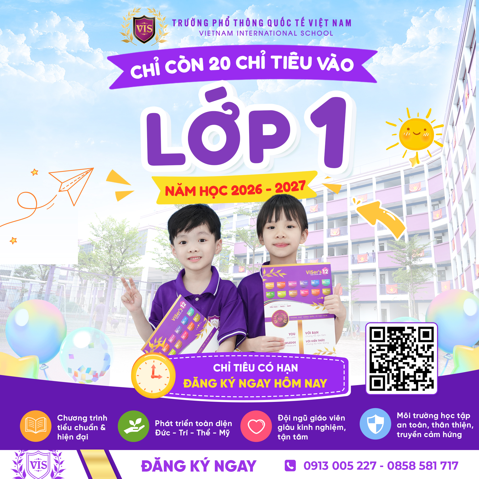 CHỈ CÒN 20 CHỈ TIÊU LỚP 1 NĂM HỌC 2026 – 2027