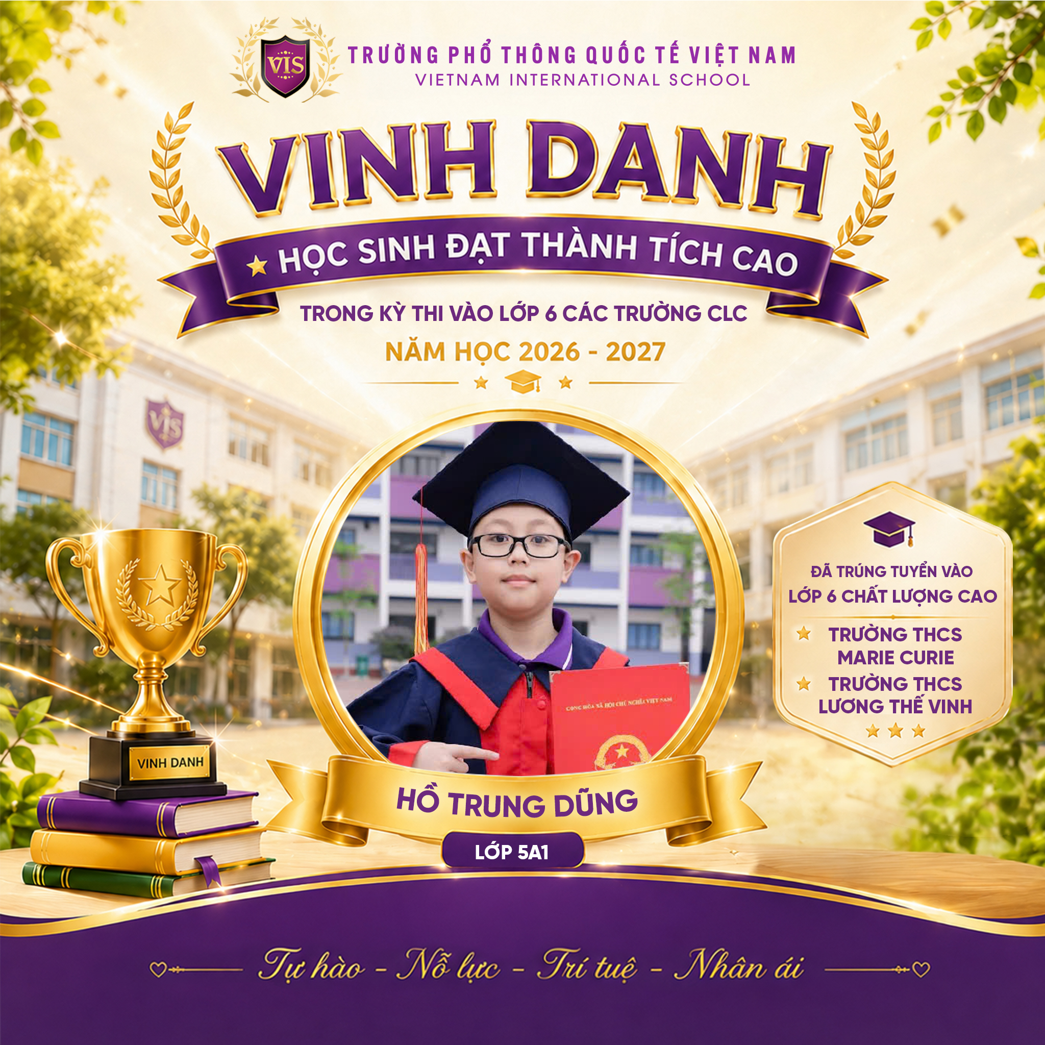 VINH DANH HỌC SINH ĐẠT THÀNH TÍCH CAO TRONG KỲ THI VÀO LỚP 6 CÁC TRƯỜNG CHẤT LƯỢNG CAO NĂM HỌC 2026 – 2027